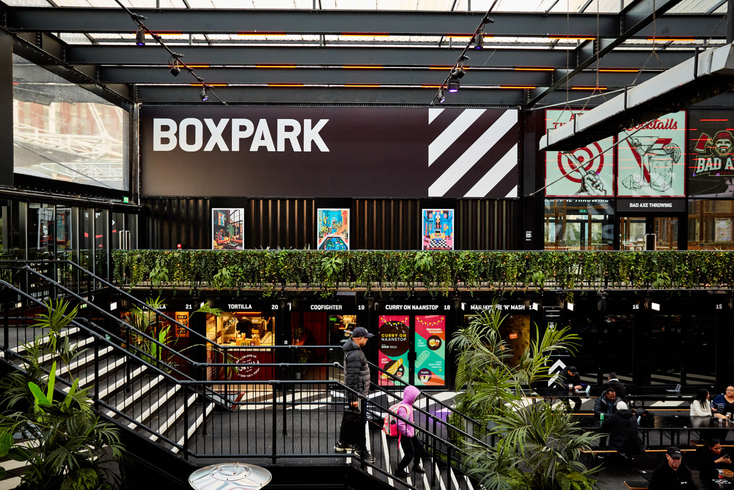 Boxpark venue with food and drink vendors